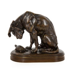 Escultura francesa antigua de bronce "Sabueso y tortuga" de Alfred Jacquemart