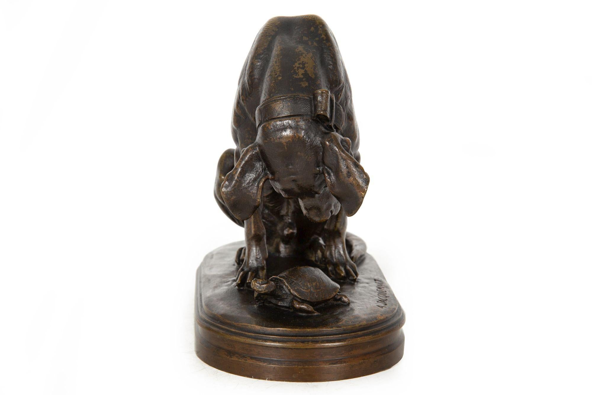 19th Century French Antique Bronze Sculpture “Hound and Tortoise” by Alfred Jacquemart