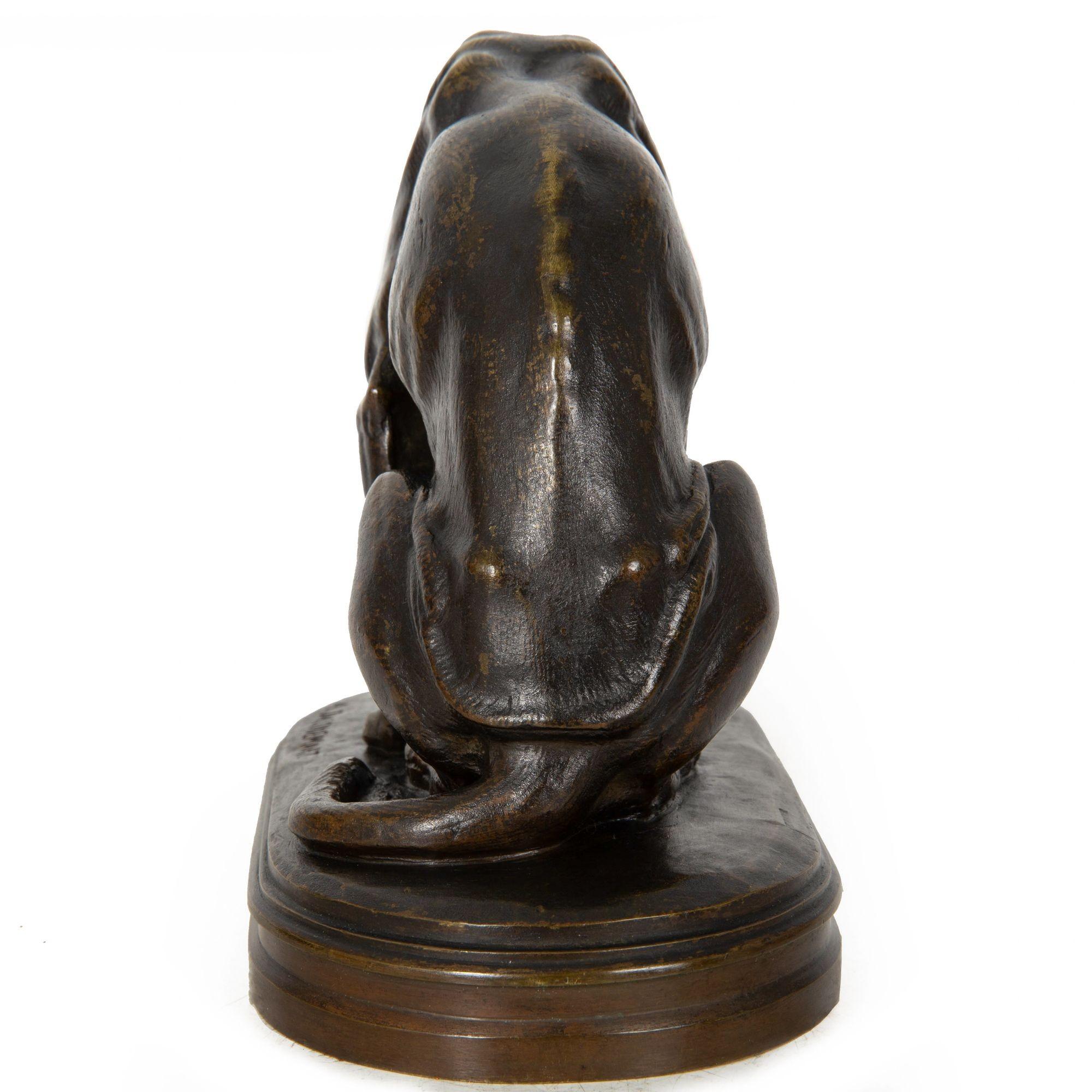 French Antique Bronze Sculpture “Hound and Tortoise” by Alfred Jacquemart 1