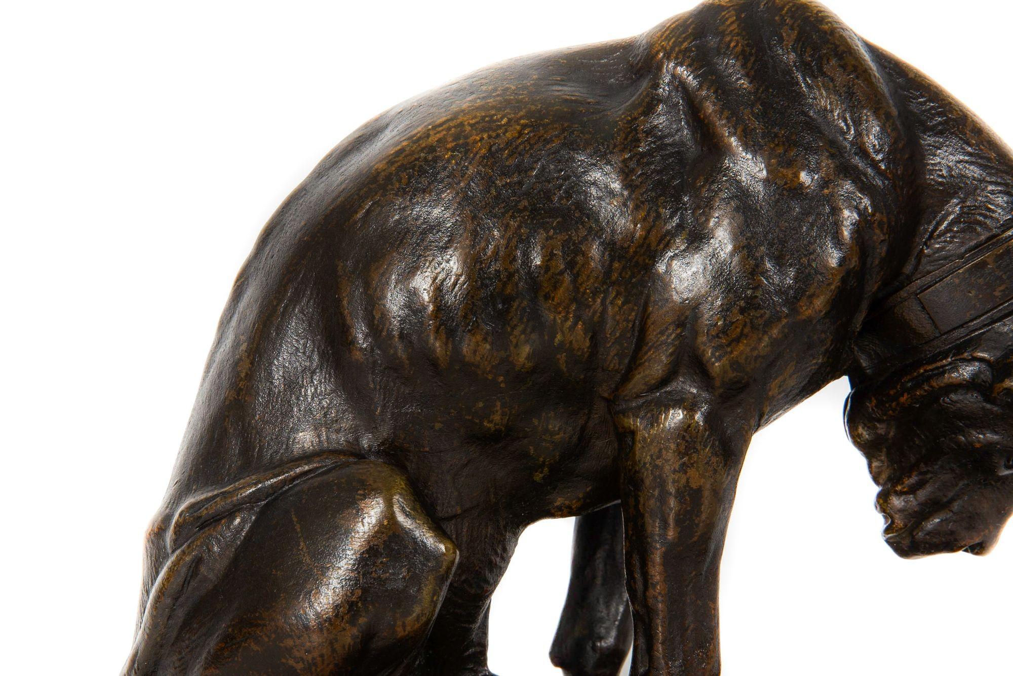 French Antique Bronze Sculpture “Hound and Tortoise” by Alfred Jacquemart 2