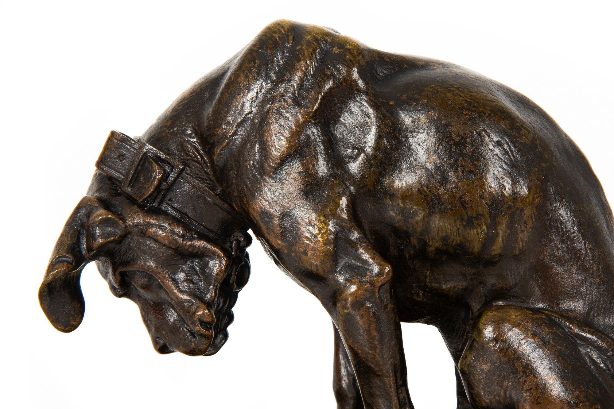 French Antique Bronze Sculpture “Hound and Tortoise” by Alfred Jacquemart 3