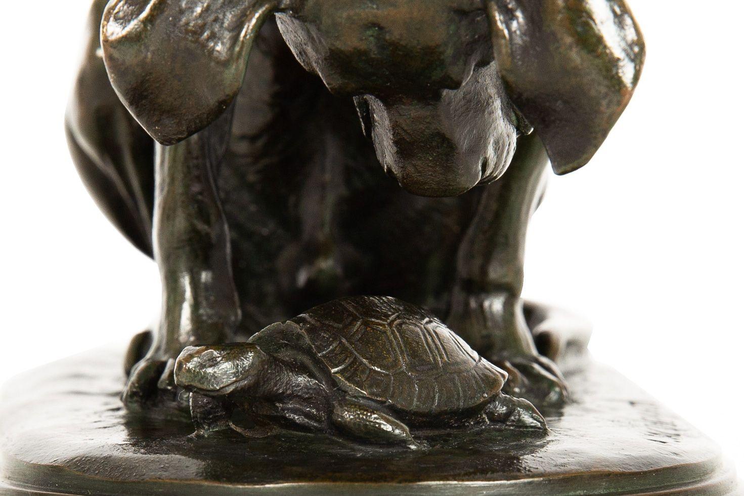 French Antique Bronze Sculpture “Hound & Tortoise” by Henri Jacquemart For Sale 8