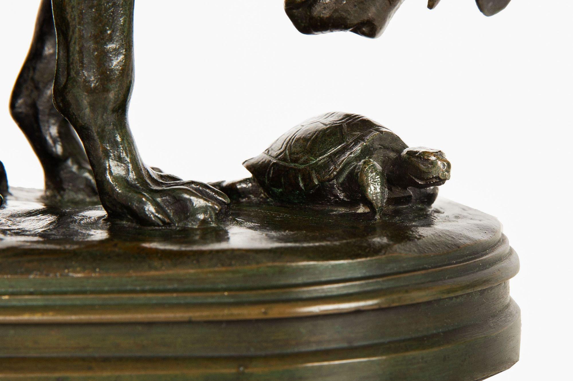French Antique Bronze Sculpture “Hound & Tortoise” by Henri Jacquemart For Sale 10