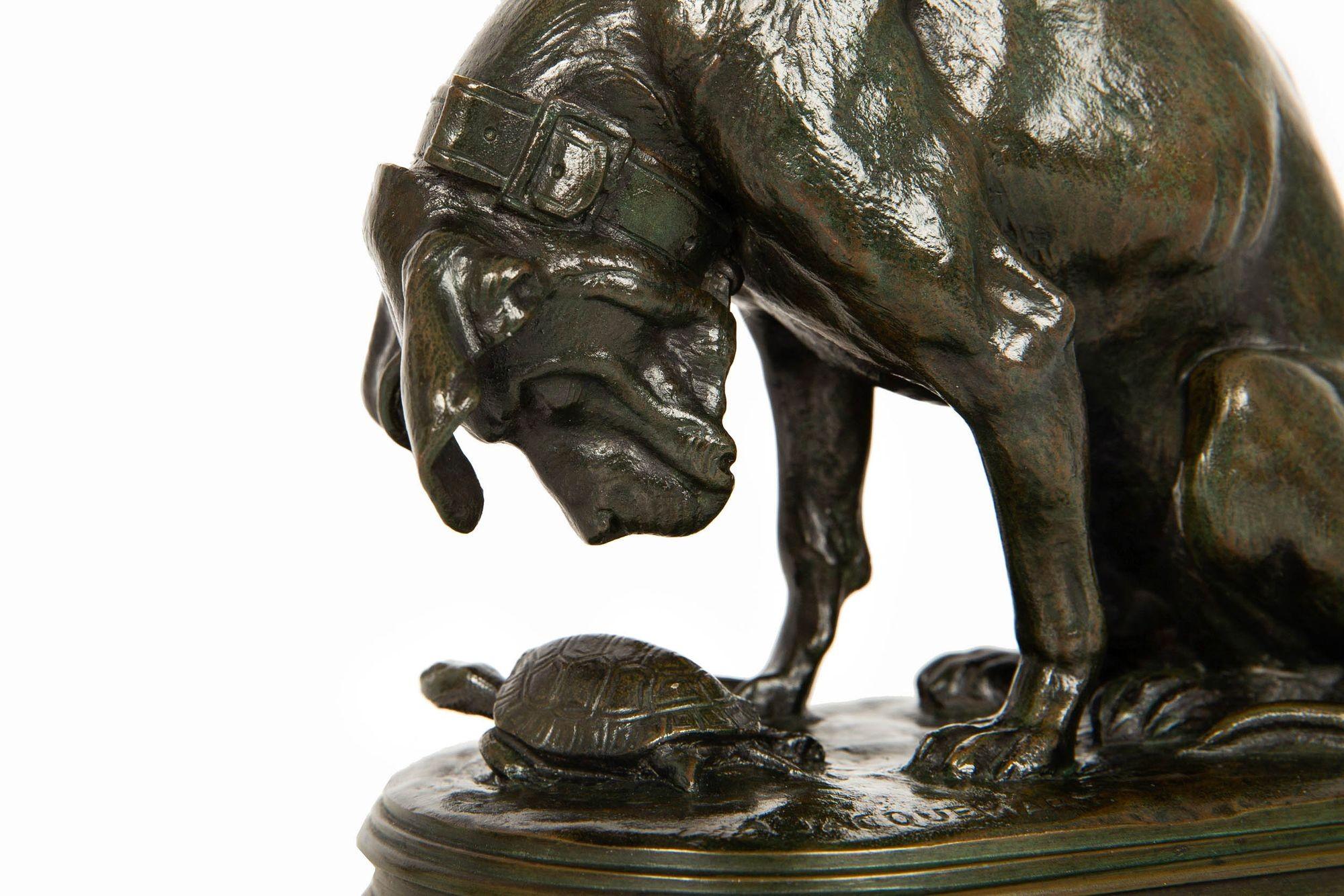 French Antique Bronze Sculpture “Hound & Tortoise” by Henri Jacquemart For Sale 2