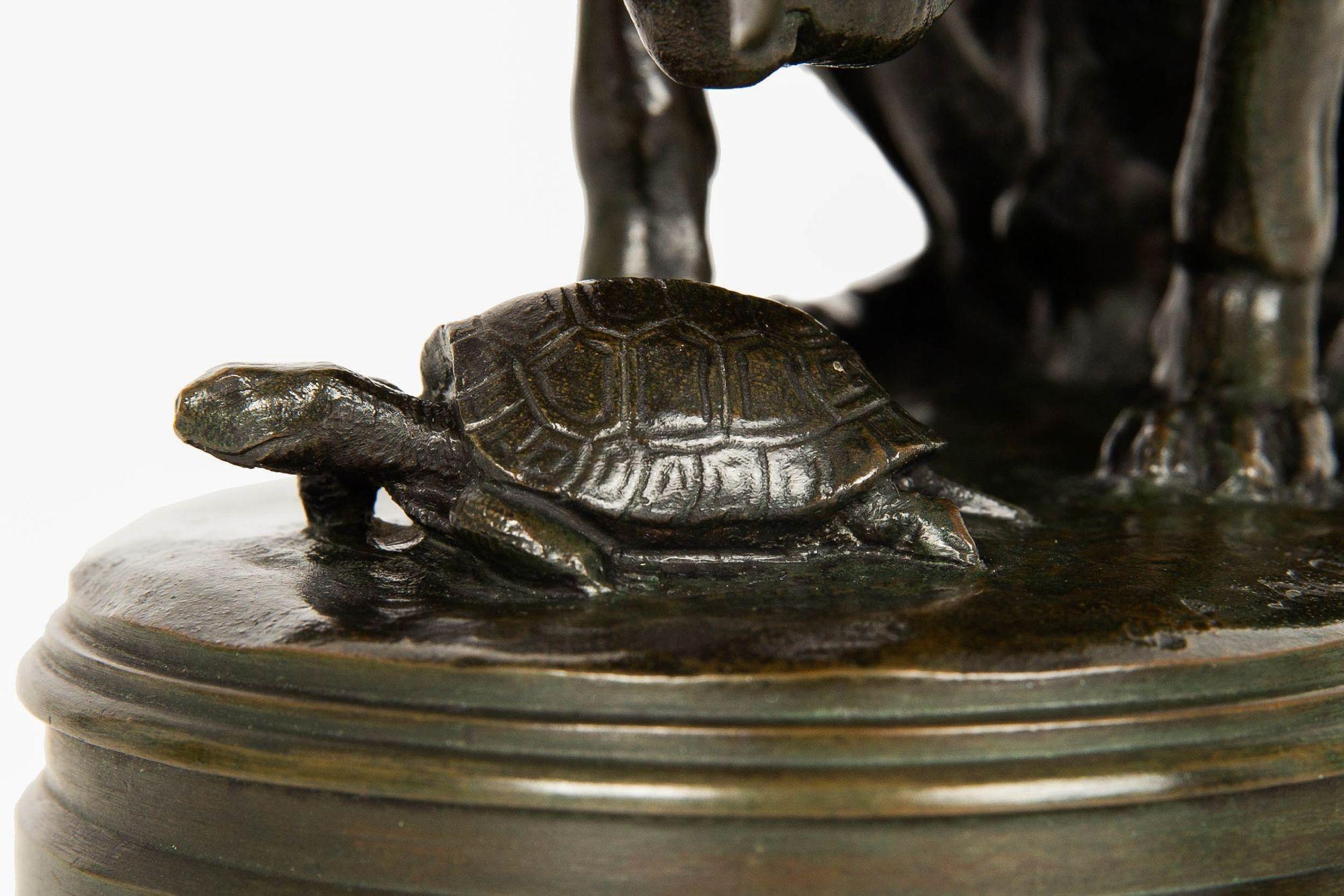 French Antique Bronze Sculpture “Hound & Tortoise” by Henri Jacquemart For Sale 3