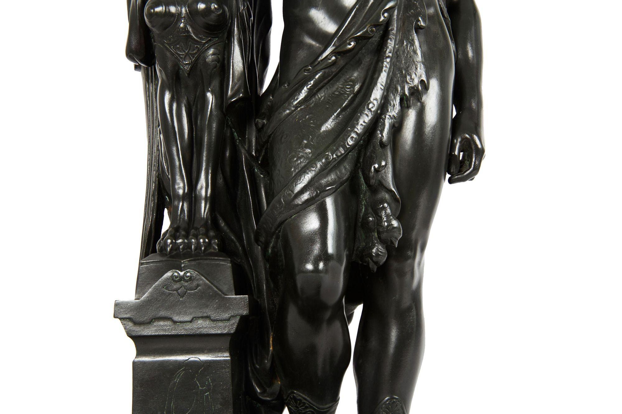 French Antique Bronze Sculpture “Oedipus and Sphinx” by Pierre Emile Hebert 3