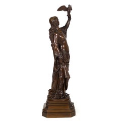 French Antique Bronze Sculpture of 15th C. Falconer by Charles Ferville-Suan