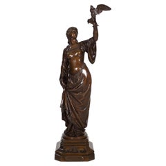 French Antique Bronze Sculpture of 15th C. Falconer by Charles Ferville-Suan