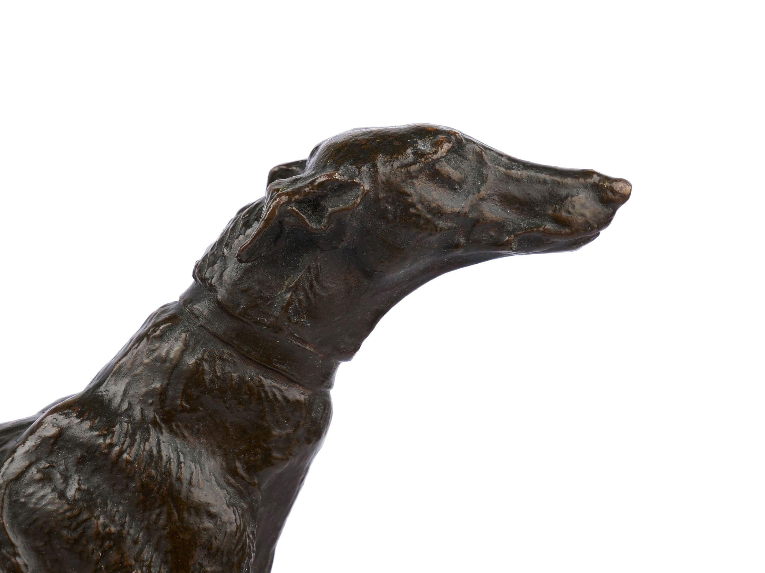 Romantic French Antique Bronze Sculpture of a Greyhound Dog by Emmanuel Fremiet