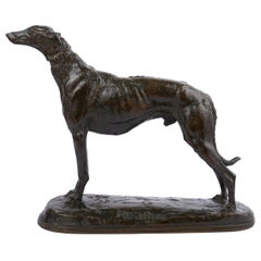 French Antique Bronze Sculpture of a Greyhound Dog by Emmanuel Fremiet