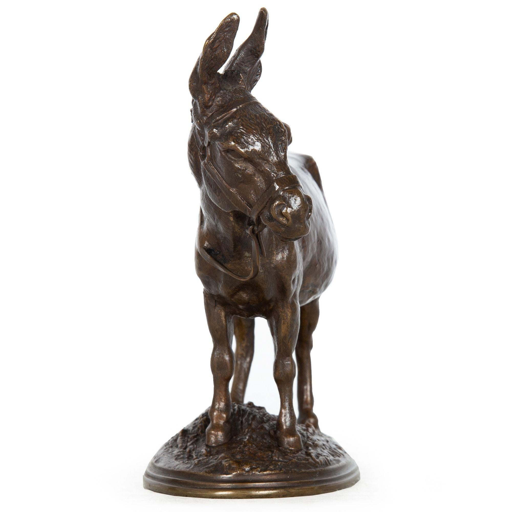 Romantic French Antique Bronze Sculpture of “African Donkey” by Auguste Cain