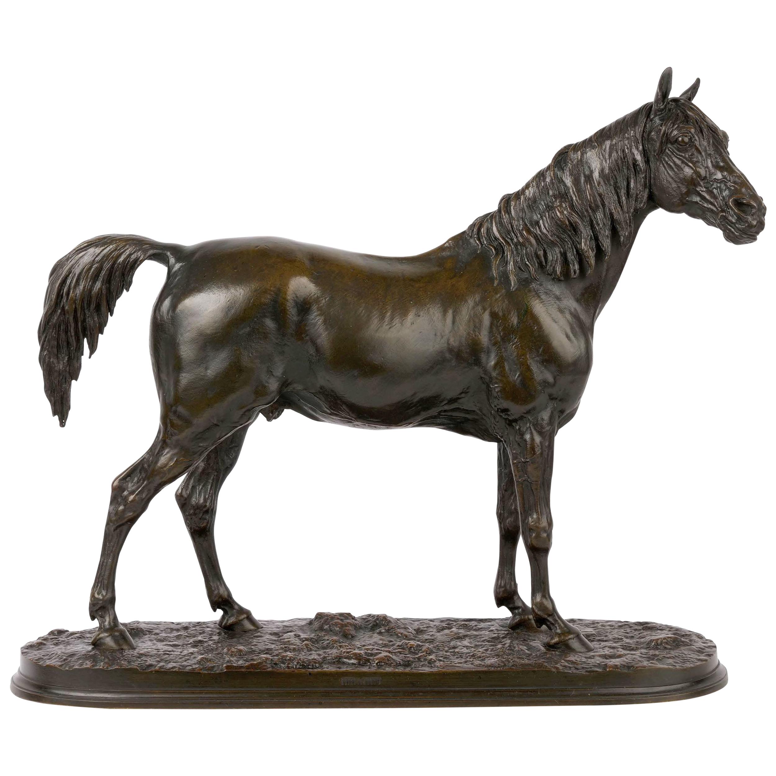 French Antique Bronze Sculpture of Arabian Stallion “Ibrahim” after Pierre Jules