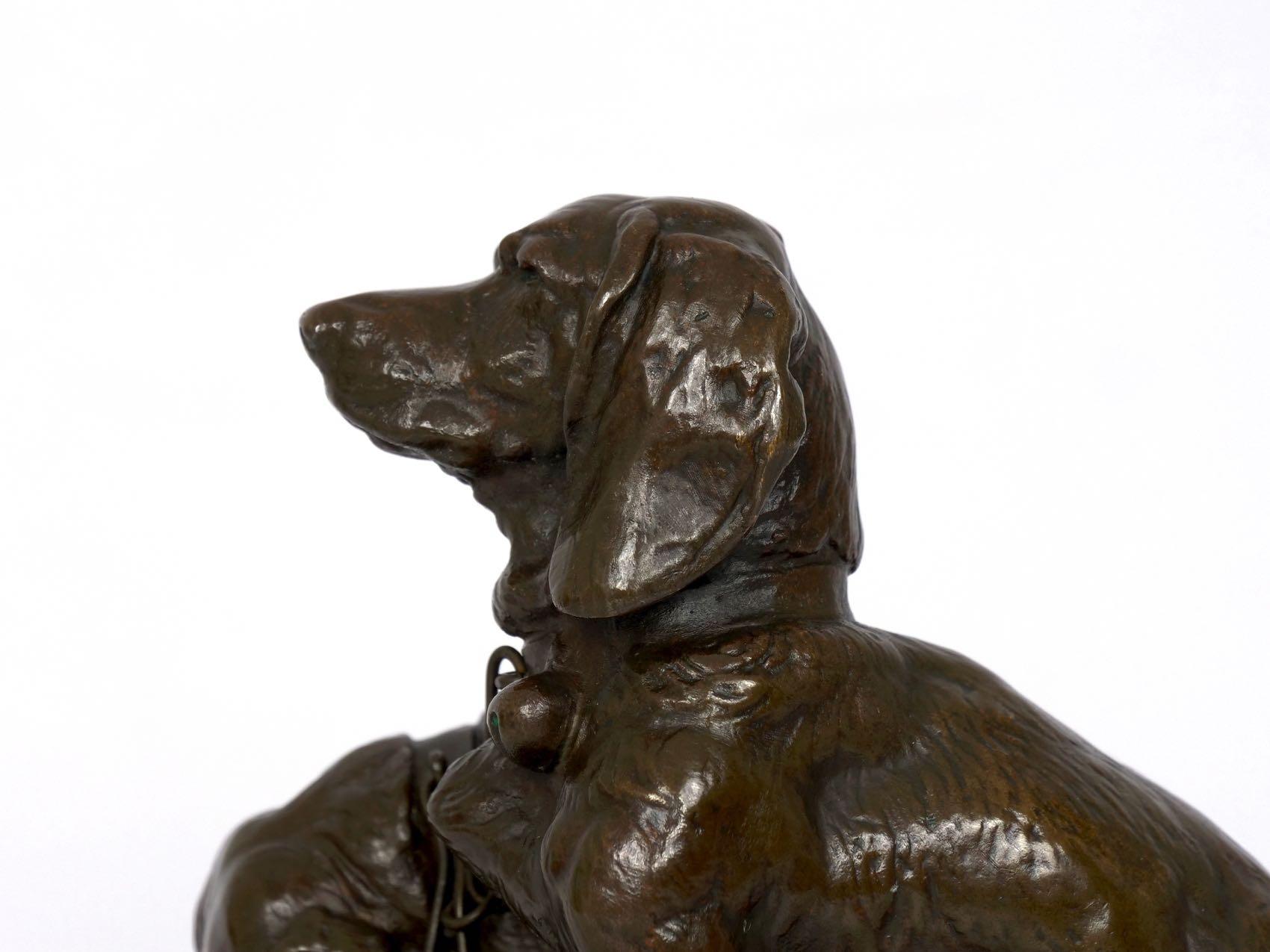 French Antique Bronze Sculpture of Basset Hounds by E. Fremiet & Barbedienne 5