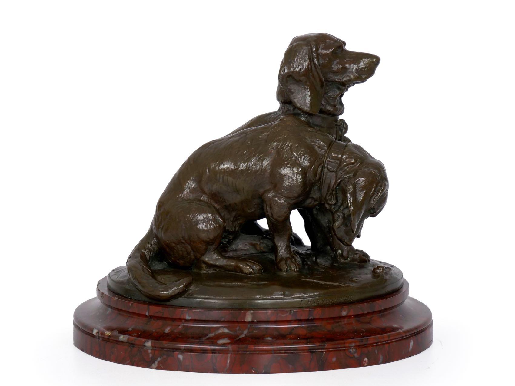 French Antique Bronze Sculpture of Basset Hounds by E. Fremiet & Barbedienne 11
