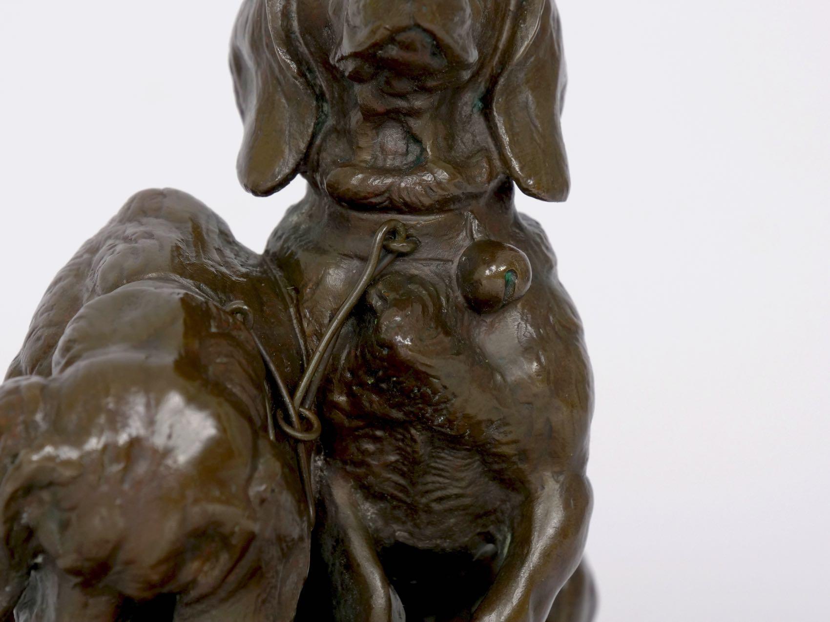 French Antique Bronze Sculpture of Basset Hounds by E. Fremiet & Barbedienne 1