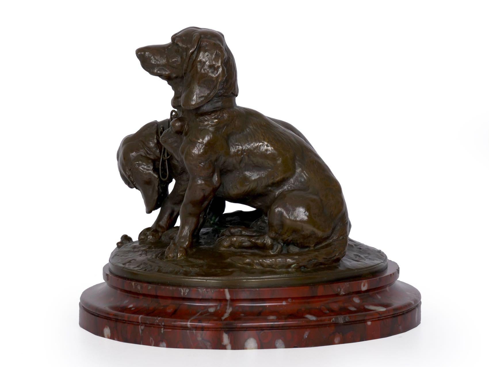 French Antique Bronze Sculpture of Basset Hounds by E. Fremiet & Barbedienne 3