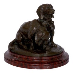 French Antique Bronze Sculpture of Basset Hounds by E. Fremiet & Barbedienne