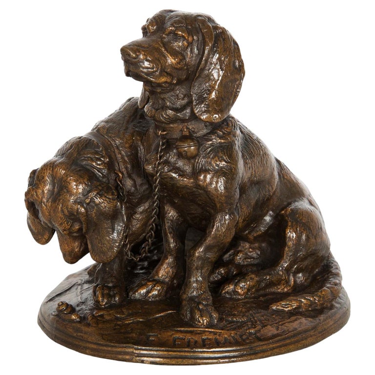 French Antique Bronze Sculpture of “Basset Hounds” by Emmanuel Fremiet