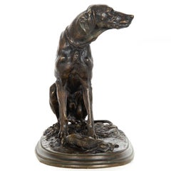 Sculpture en bronze ancien représentant un chien avec un lapin par Pierre Jules Mêne