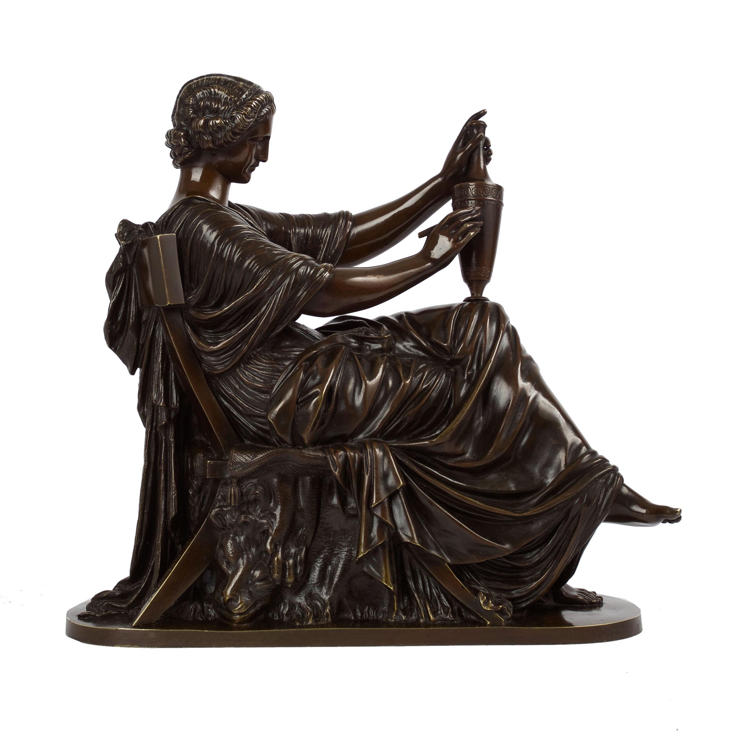 Originally exhibited in plaster at the Salon of 1857 (no. 3102), it was again exhibited at the Salon of 1861 (no. 3616) in marble with the title L'Art Étrusque. The original was acquired by the French government for 7,000 francs and was subsequently