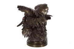French Antique Bronze Sculpture of Fighting Roosters by Auguste Cain