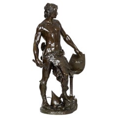 French Antique Bronze Sculpture of Gaul Warrior by Andre Massoulle