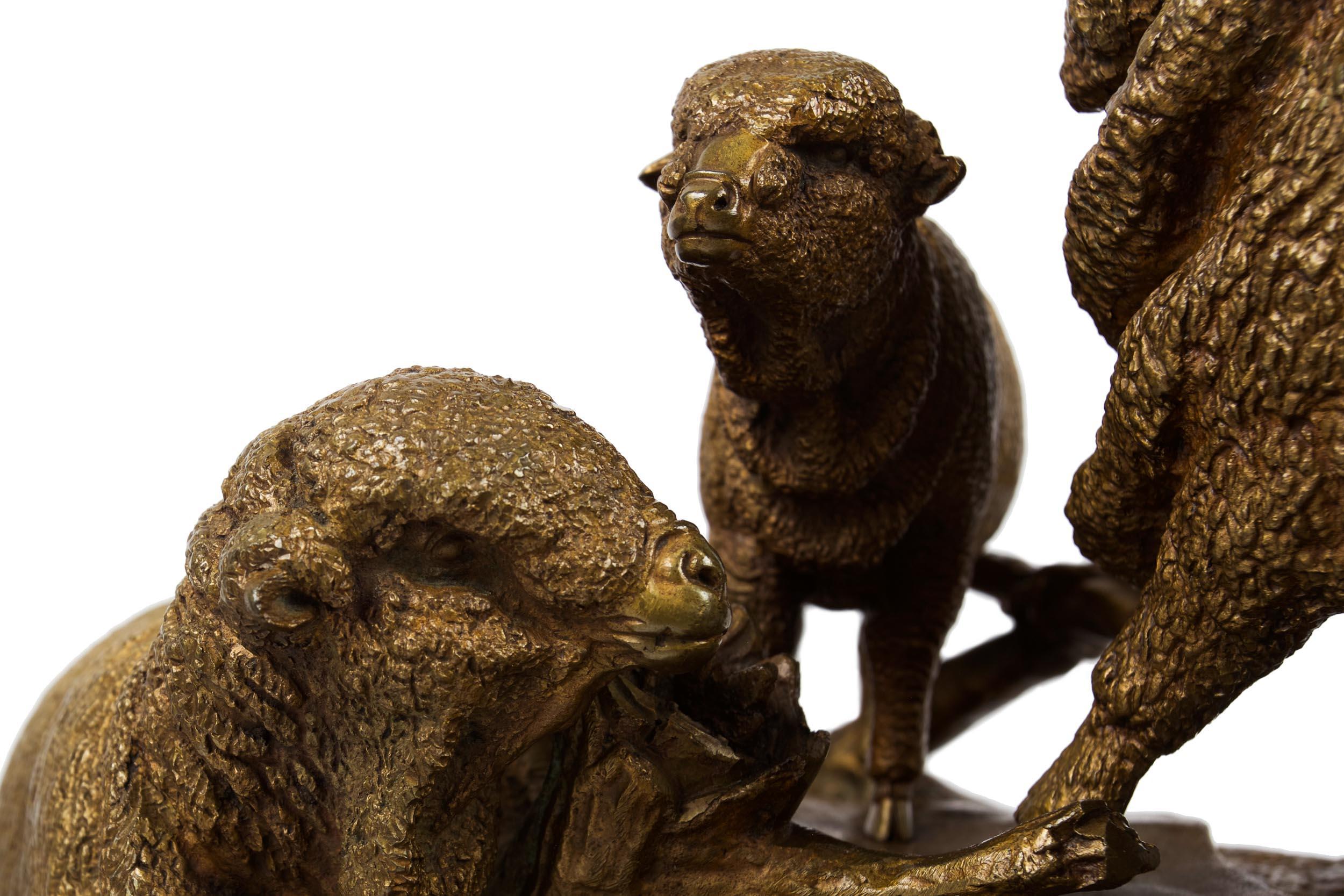 French Antique Bronze Sculpture of Group of Merino Sheep by Jules Moigniez 9