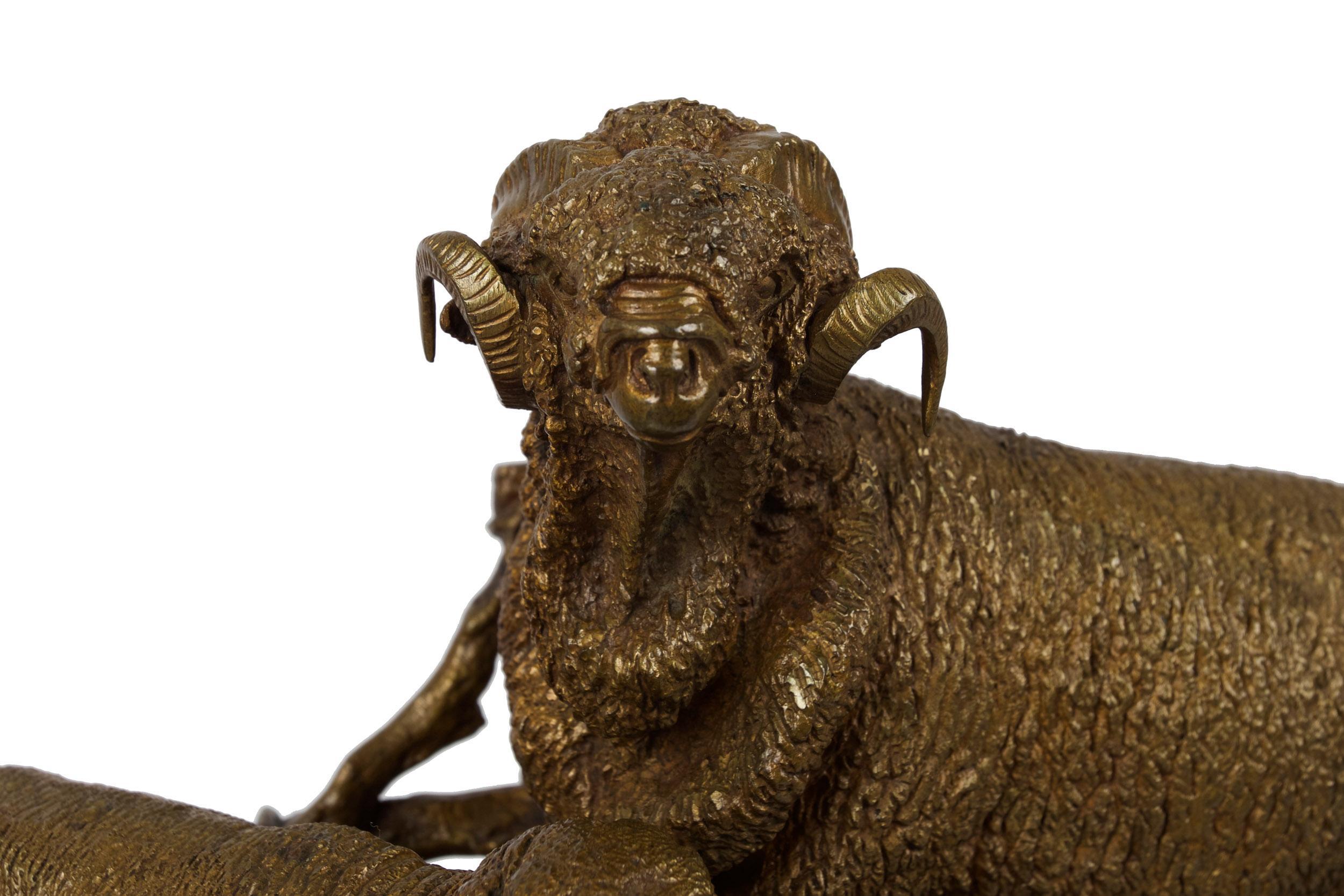 French Antique Bronze Sculpture of Group of Merino Sheep by Jules Moigniez In Good Condition In Shippensburg, PA