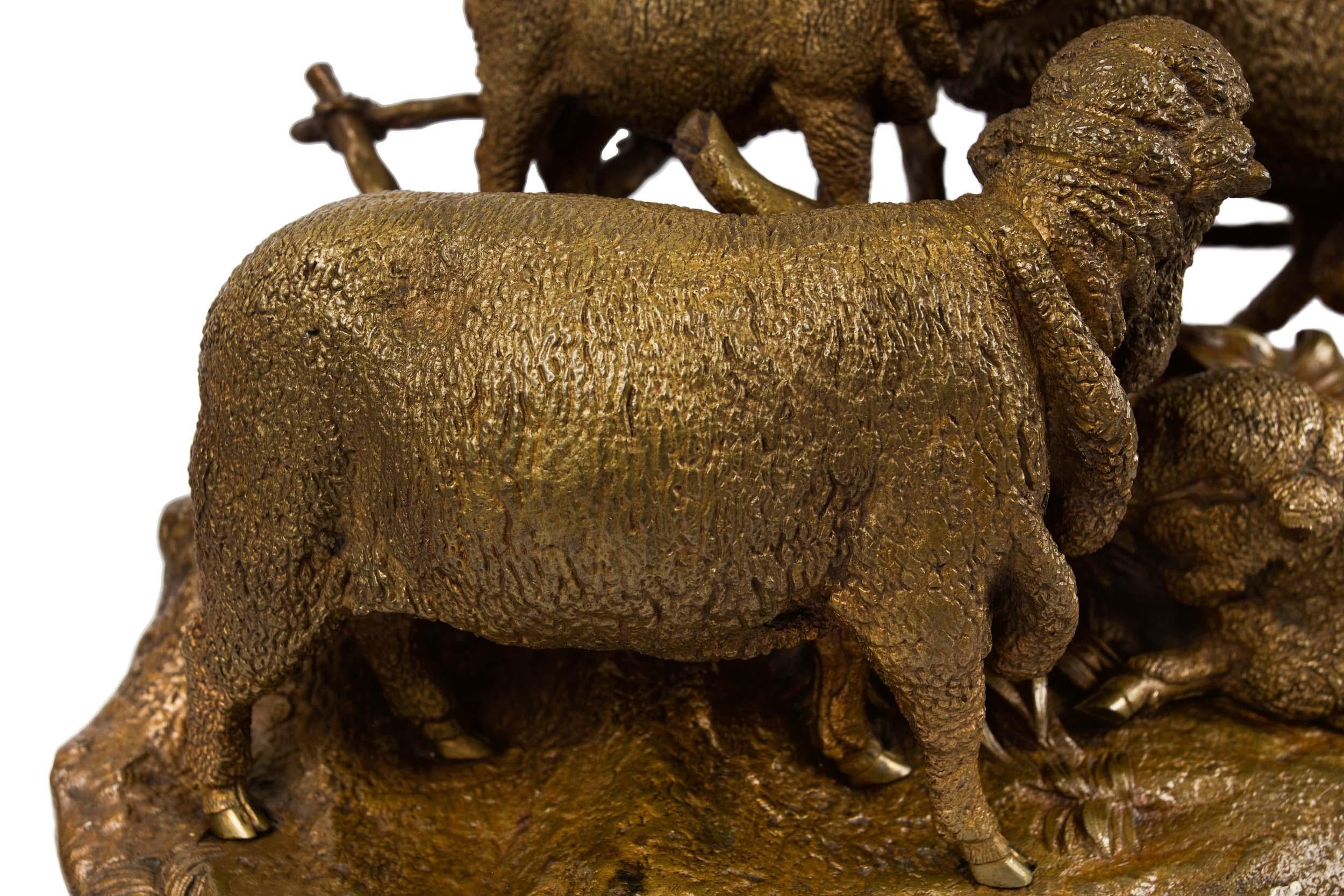 French Antique Bronze Sculpture of Group of Merino Sheep by Jules Moigniez 2