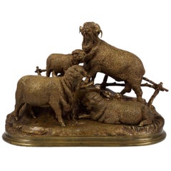 French Antique Bronze Sculpture of Group of Merino Sheep by Jules Moigniez