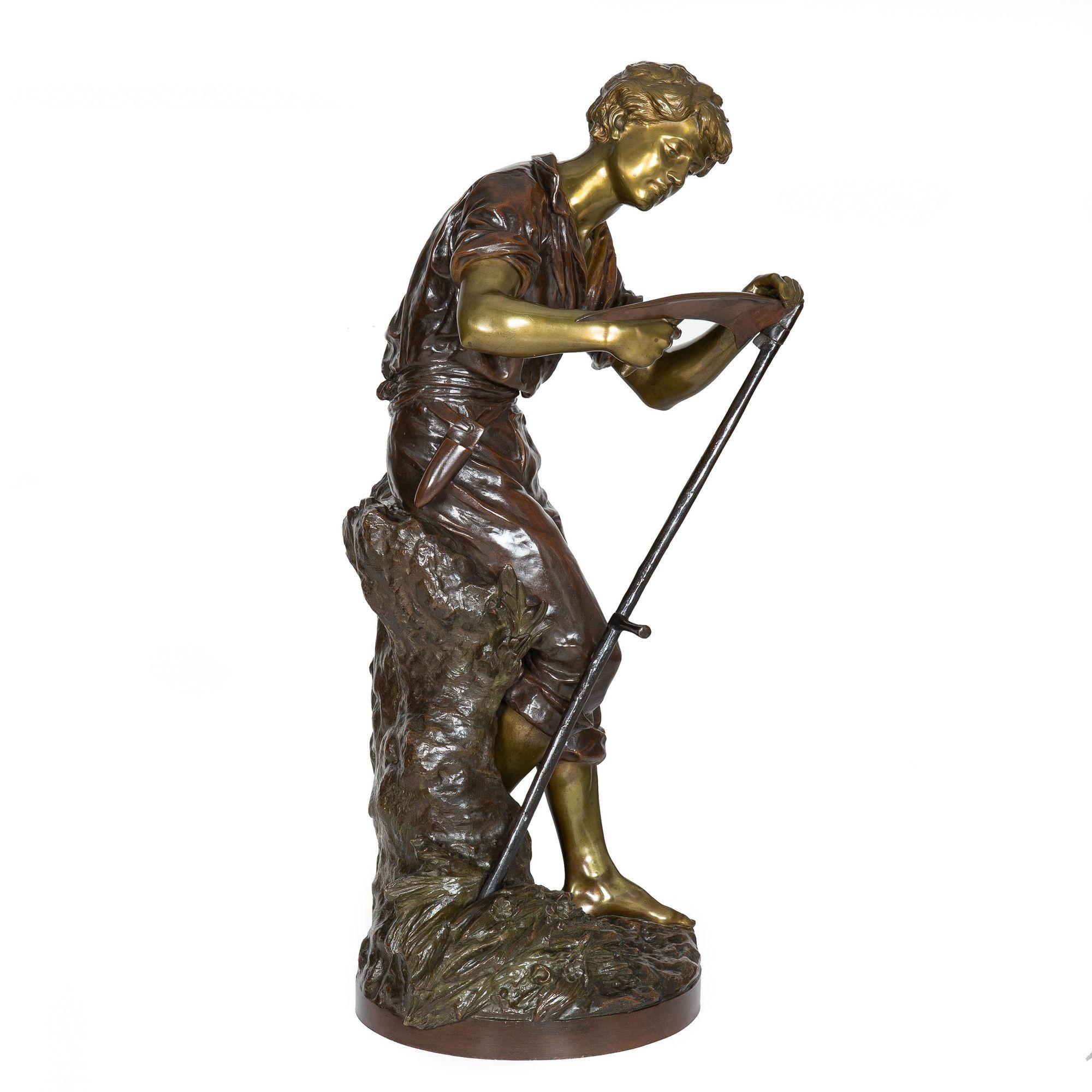Romantique Sculpture française ancienne en bronze de Harvester par Mathurin Moreau en vente