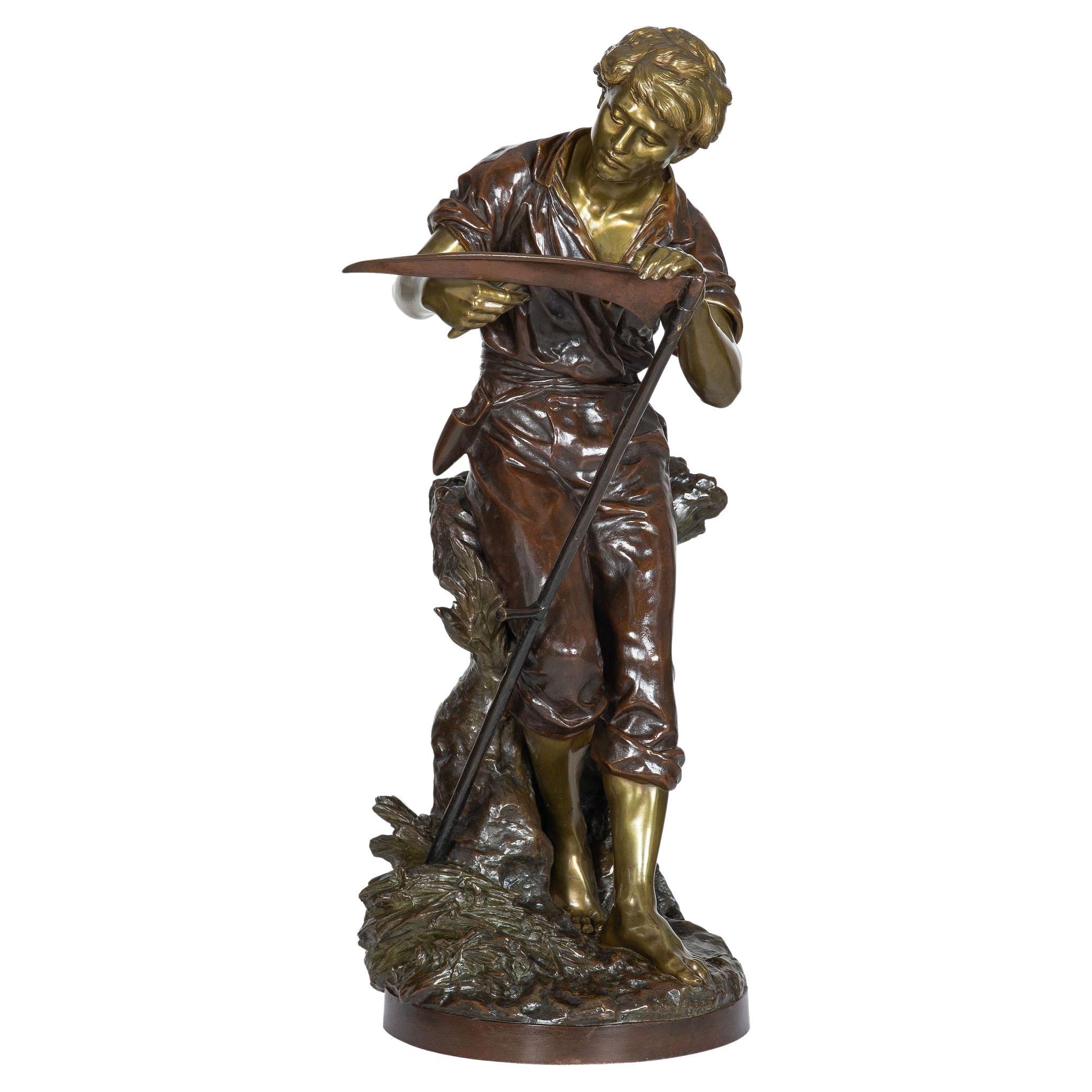 Französische antike Bronzeskulptur "Erntearbeiter" von Mathurin Moreau
