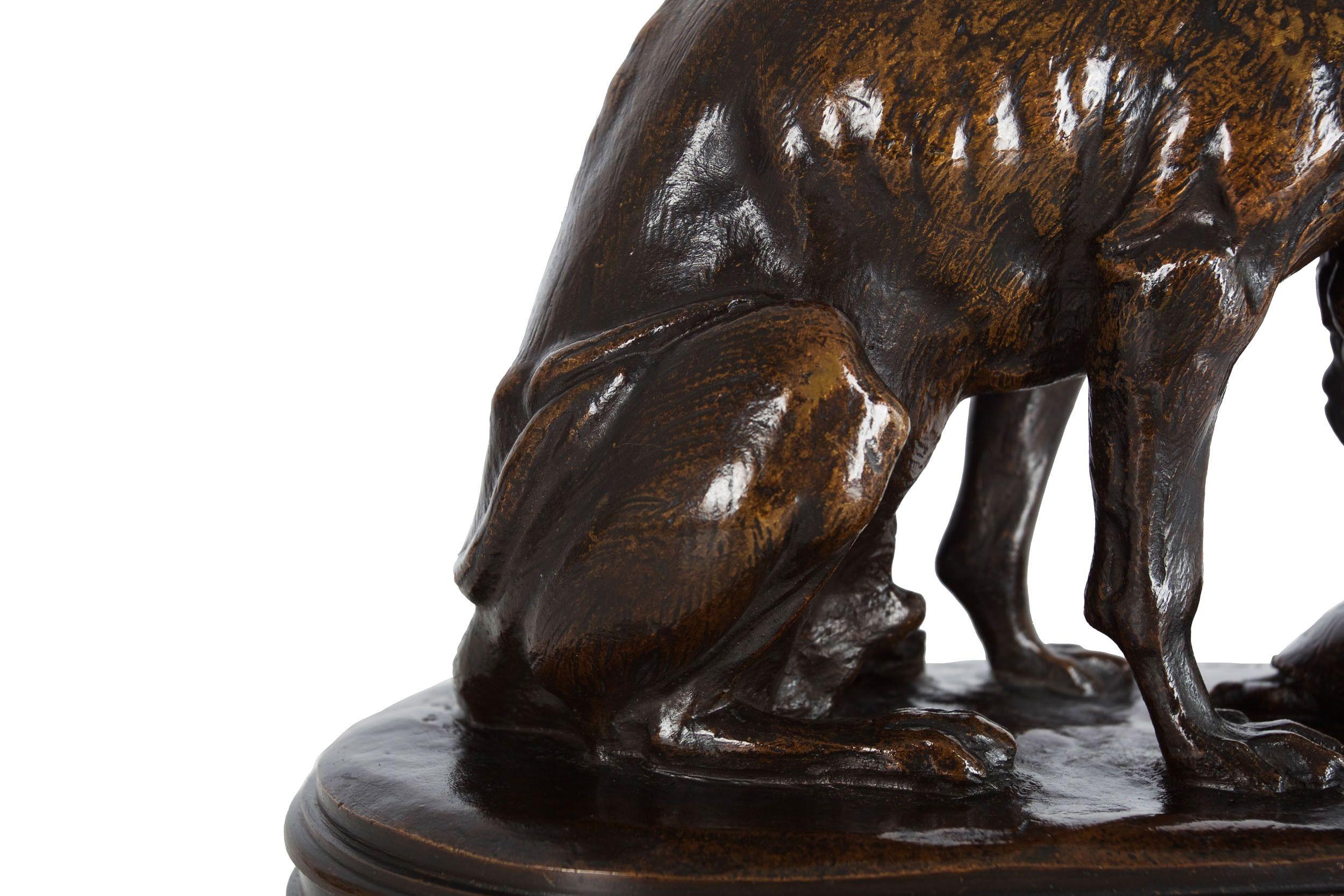 XIXe siècle Sculpture française ancienne de chien et de tortue par Alfred Jacquemart, vers 1860