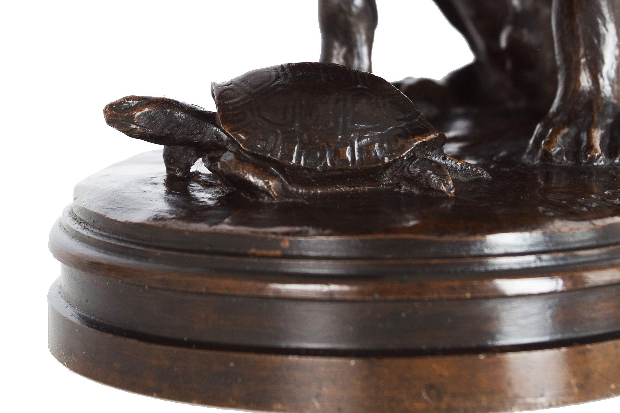 Bronze Sculpture française ancienne de chien et de tortue par Alfred Jacquemart, vers 1860