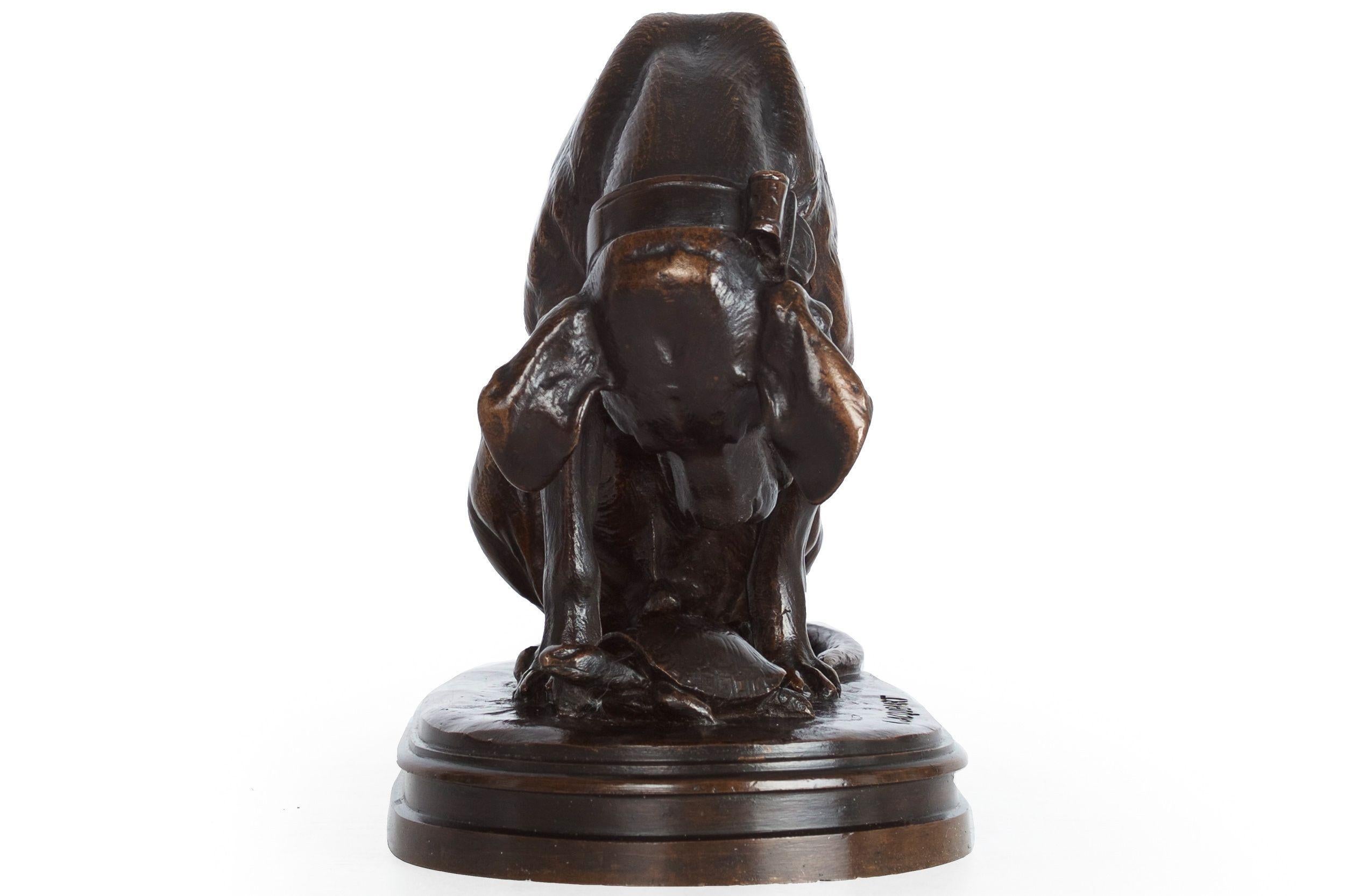 Sculpture française ancienne de chien et de tortue par Alfred Jacquemart, vers 1860 2