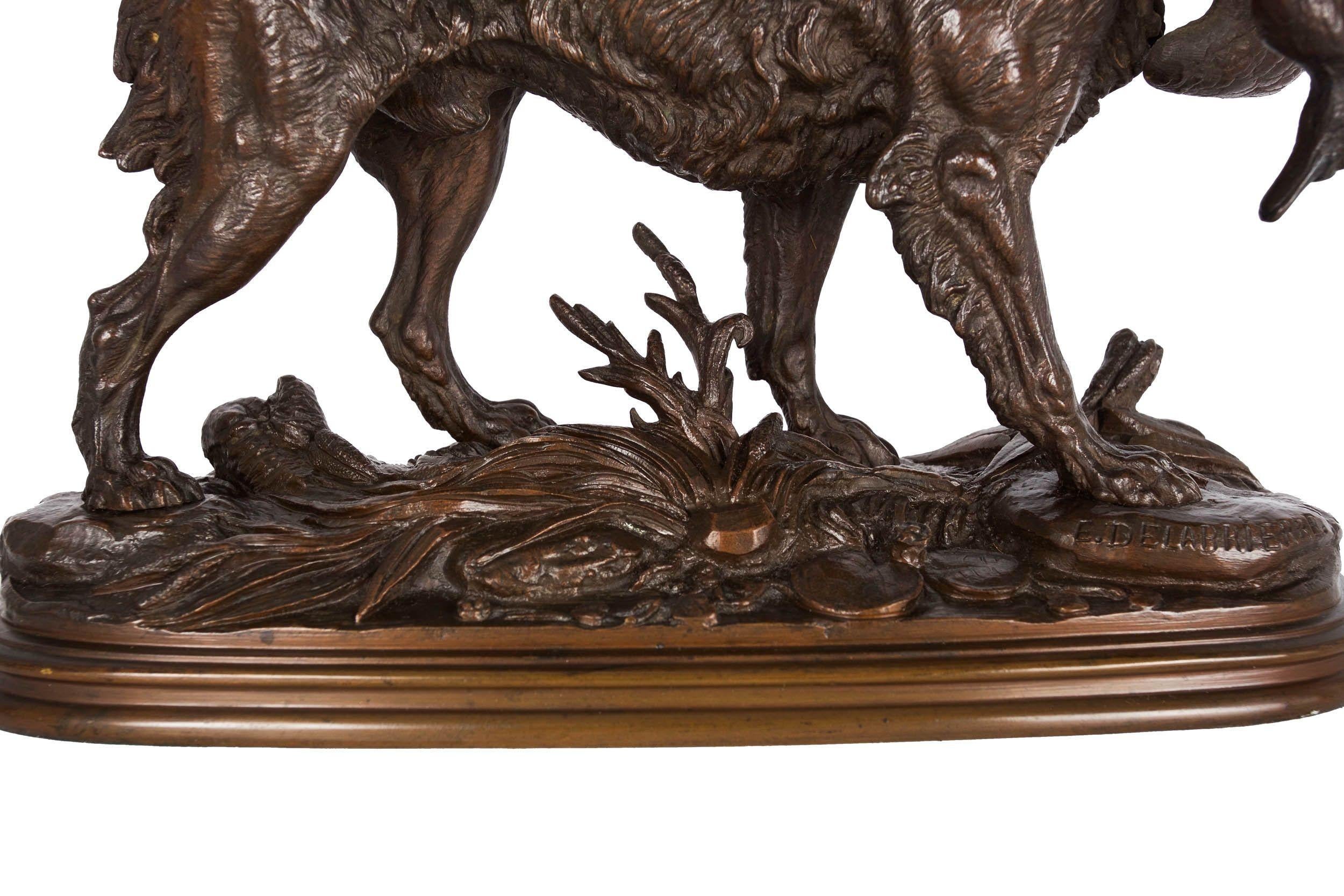 French Antique Bronze Sculpture of Hunting Dog & Duck by Paul Delabrierre c.1870 10