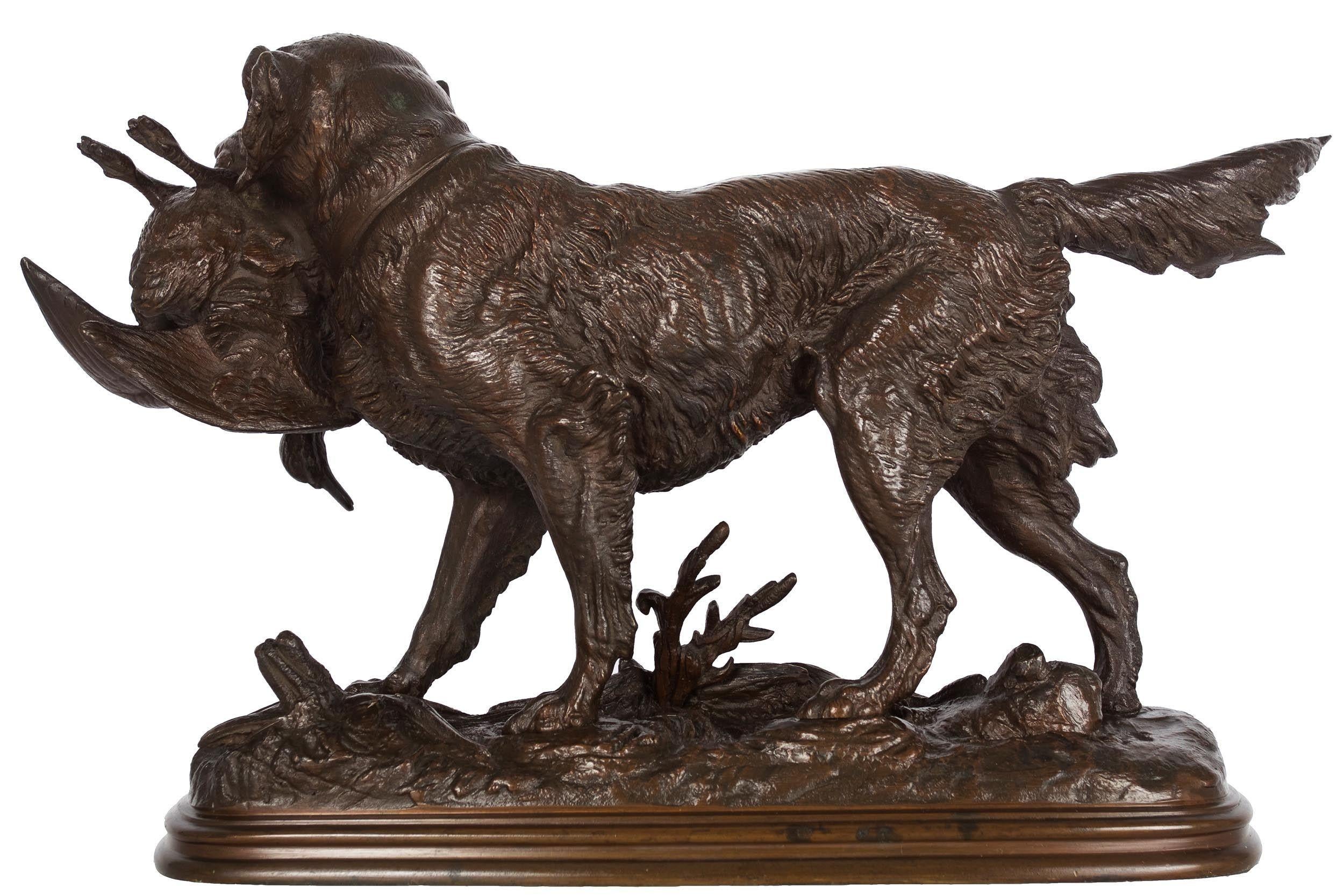 French Antique Bronze Sculpture of Hunting Dog & Duck by Paul Delabrierre c.1870 In Good Condition In Shippensburg, PA