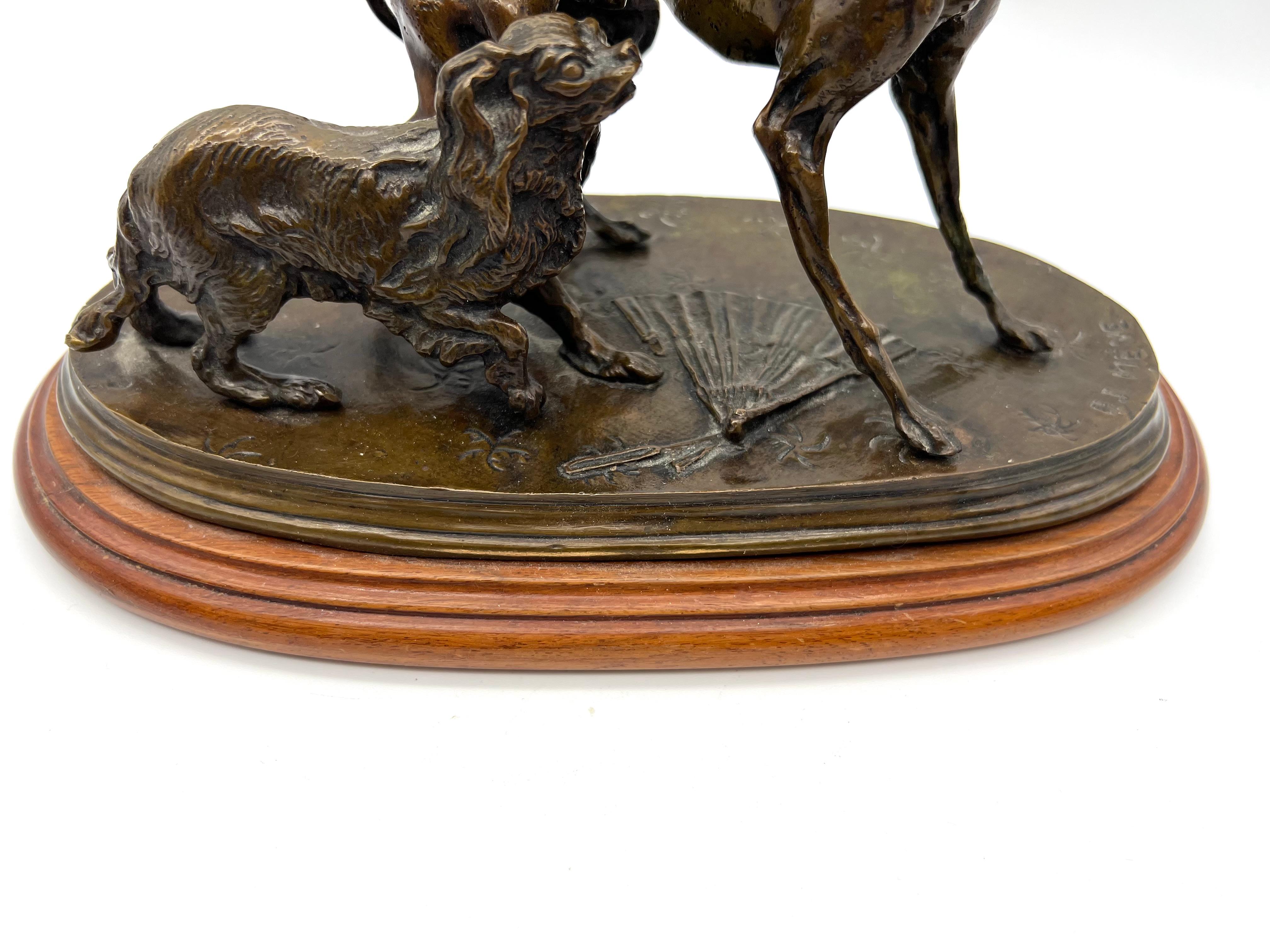 Bronze Sculpture en bronze ancien de chiens de chasse par Pierre-Jules Mêne circa 1870 en vente