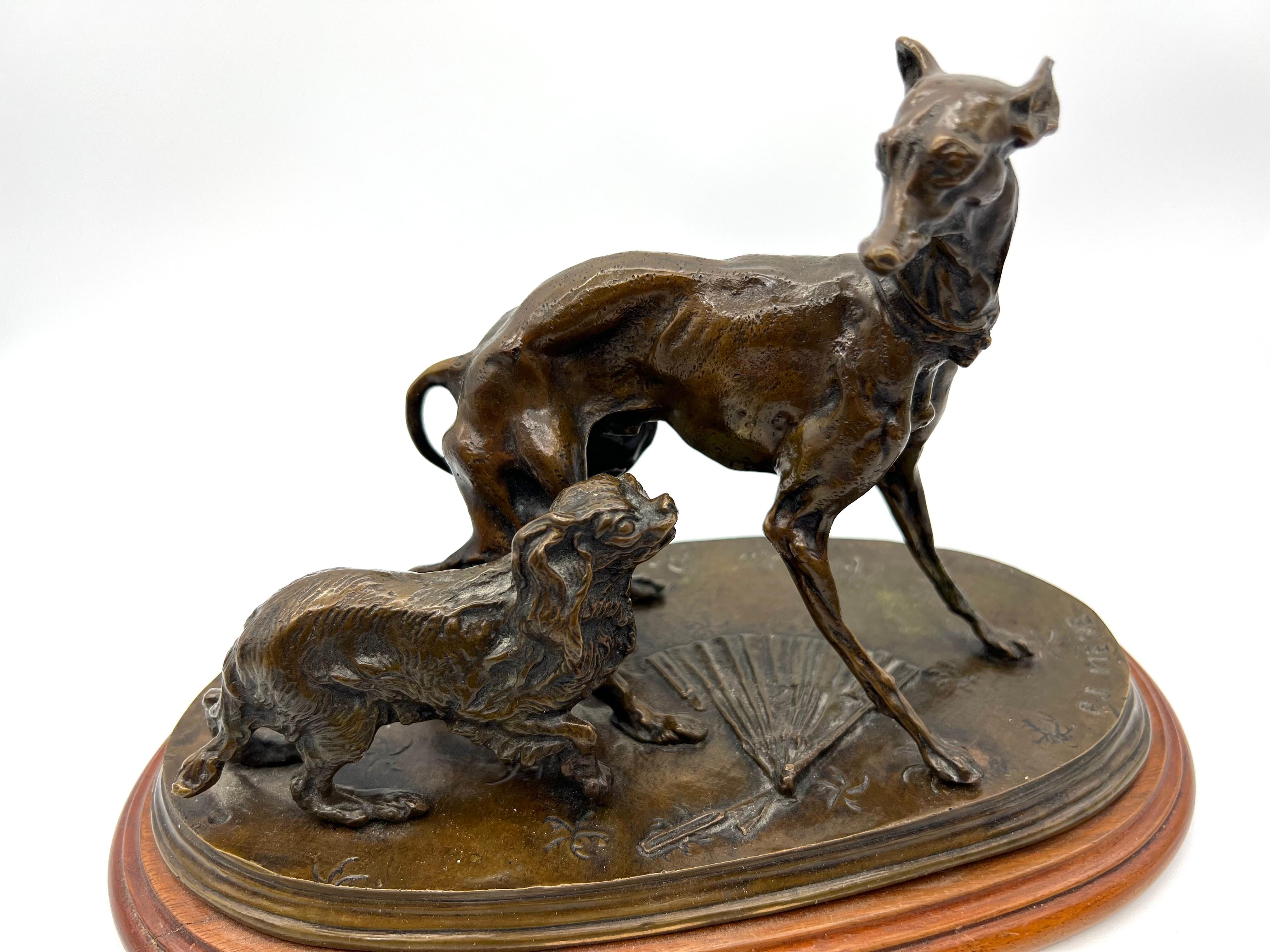 Antike französische Bronzeskulptur eines Jagdhundes von Pierre-Jules Mêne um 1870 (Französisch) im Angebot