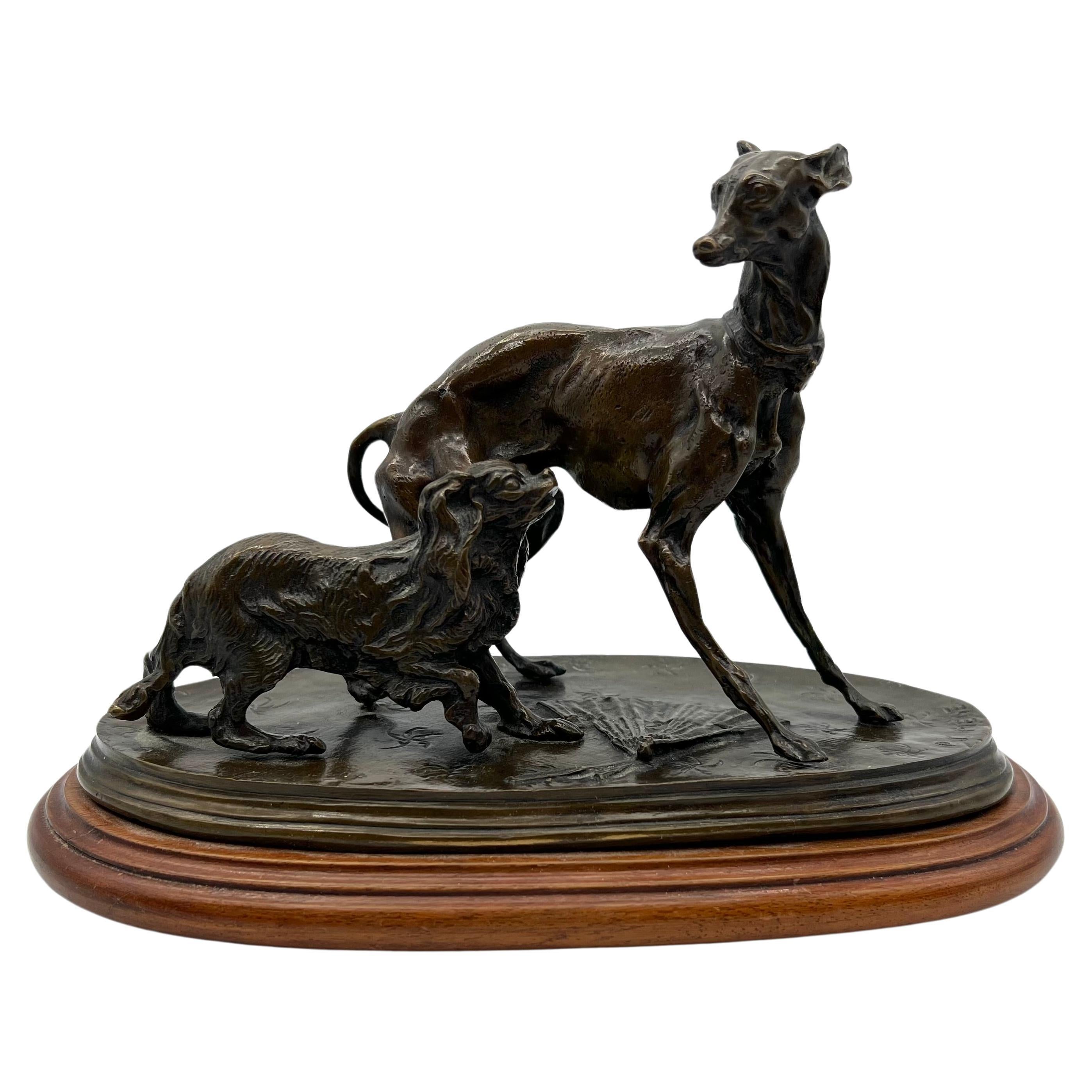 Antike französische Bronzeskulptur eines Jagdhundes von Pierre-Jules Mêne um 1870