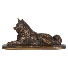 French Antique Bronze Sculpture of Husky Dog by Emmanuel Fremiet