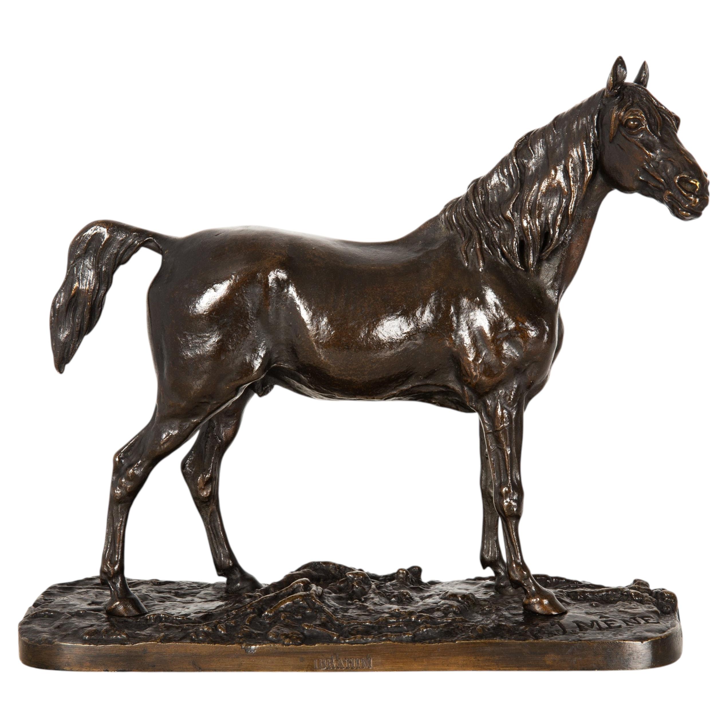 French Antique Bronze Sculpture of Ibrahim, Arabian Stallion by Pierre J. Mene For Sale