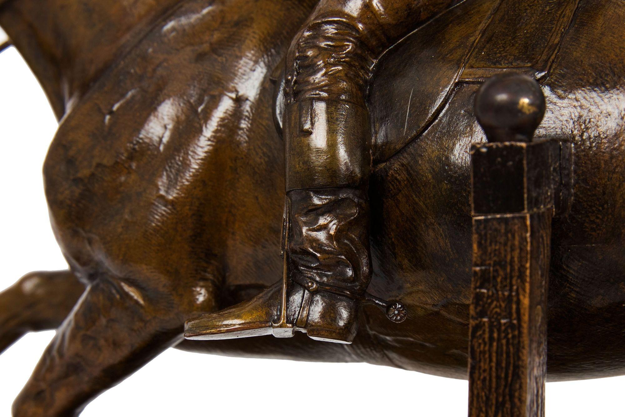 French Antique Bronze Sculpture of Jockey and Stallion Horse by Jules Bennes 10