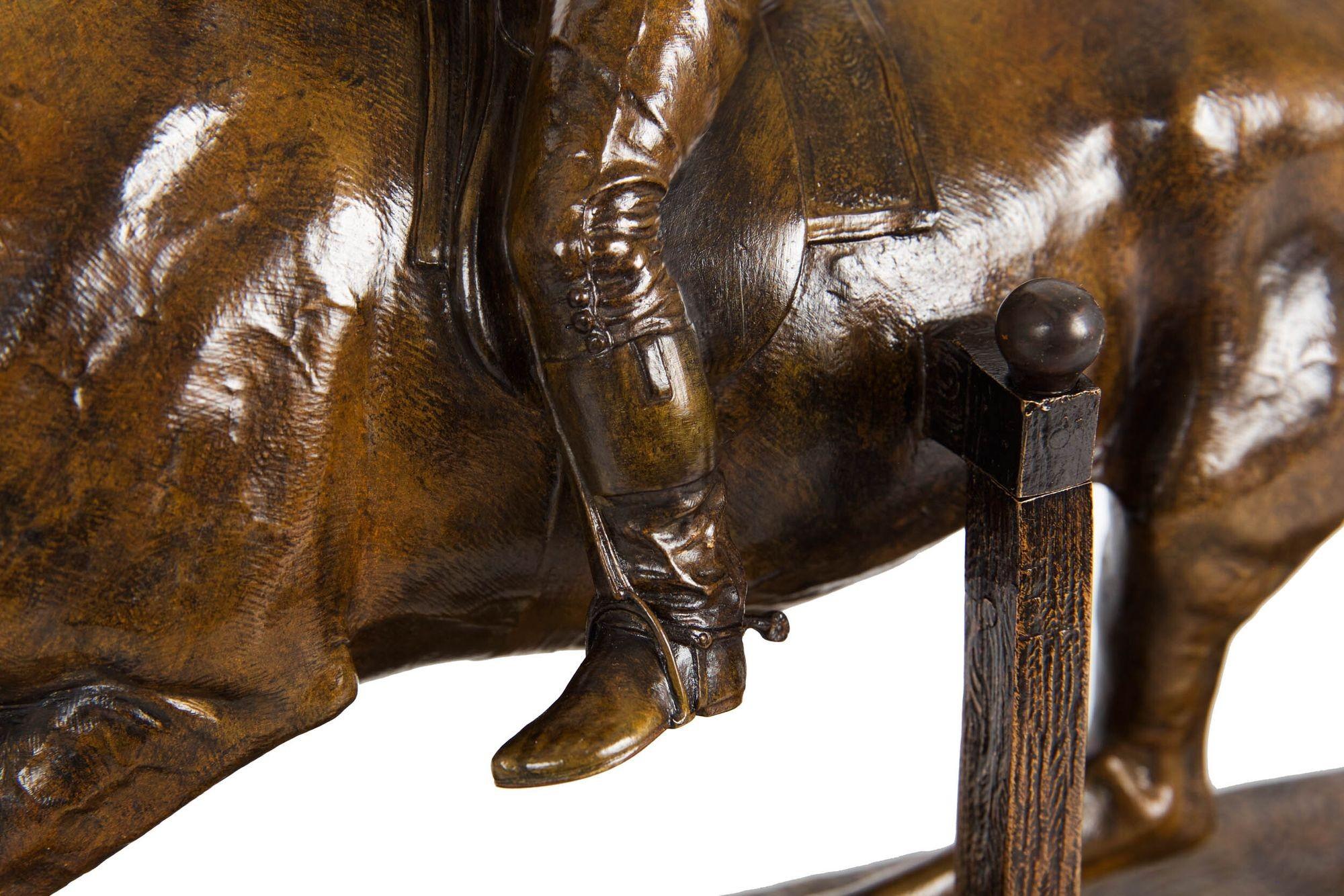 Französische antike Bronzeskulptur eines Jockeys und eines Löwenpferdes aus Stallion von Jules Bennes im Angebot 11