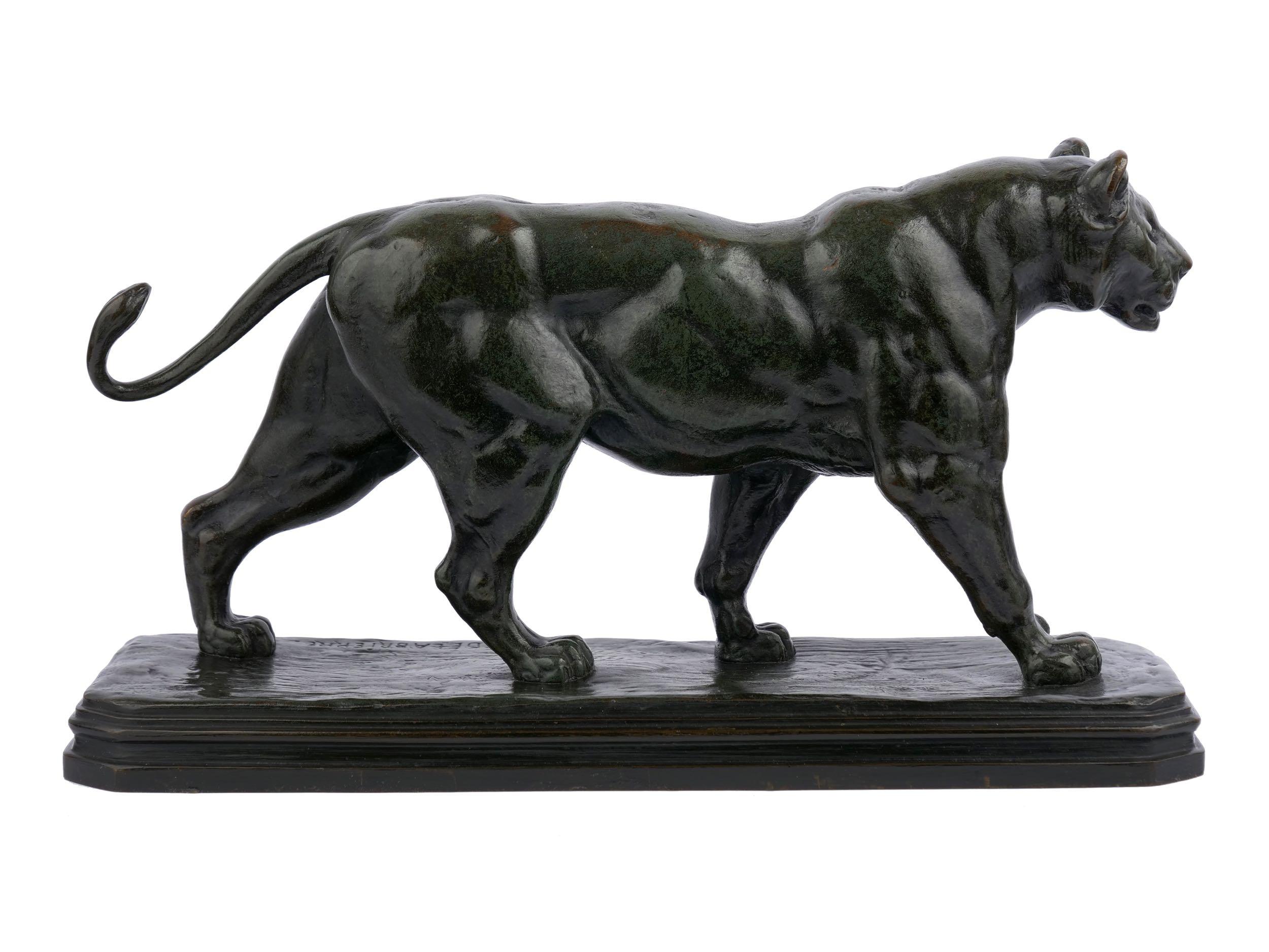 A fine model by Paul Edouard Delabrierre of a striding lioness, though perhaps being the Royal Bengal tiger he exhibited at the 1857 Salon or the Bengal Tiger of 1864, it presently tends to be catalogued as 