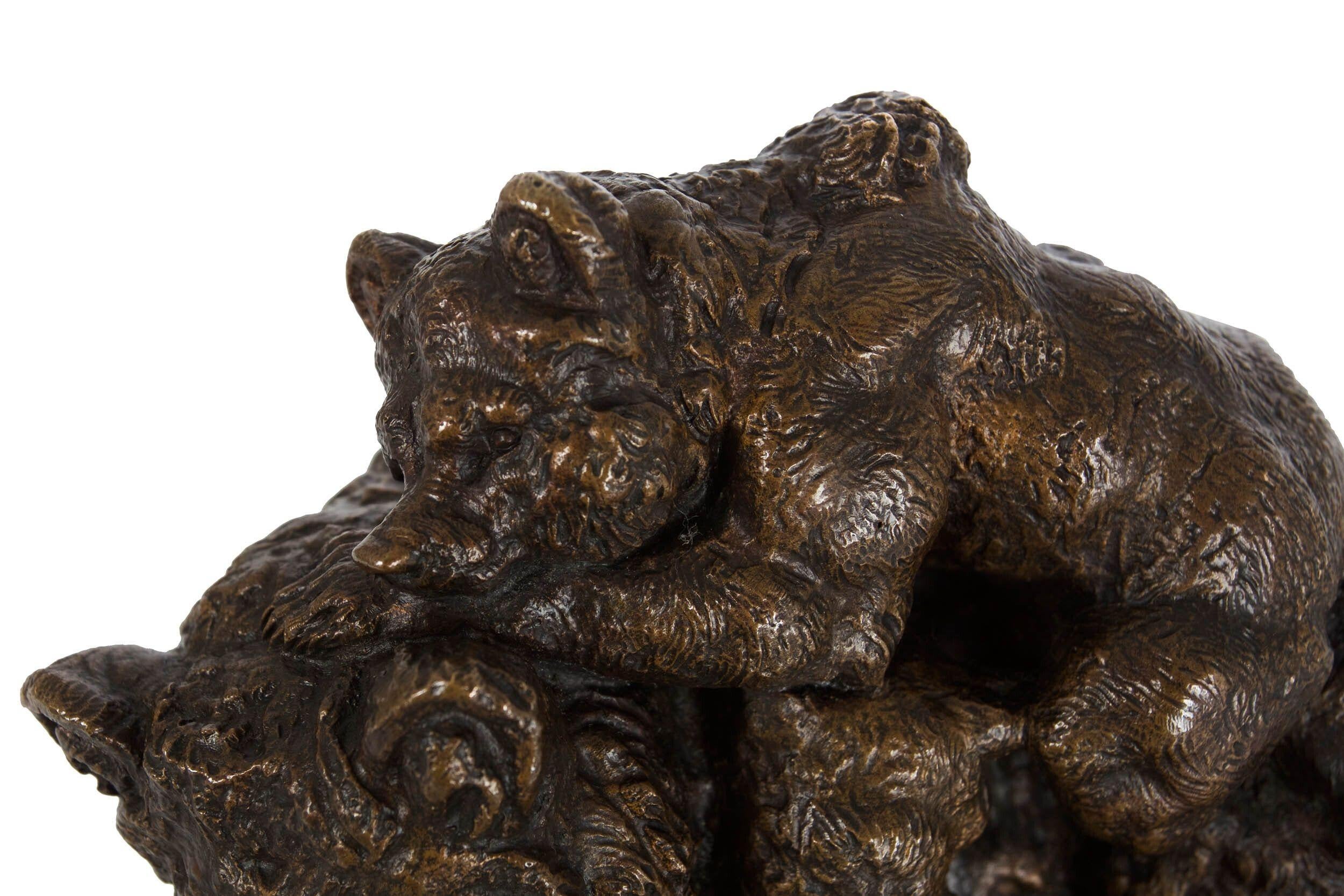 French Antique Bronze Sculpture of Mother Bear and Cubs by Paul E. Delabrierre For Sale 8