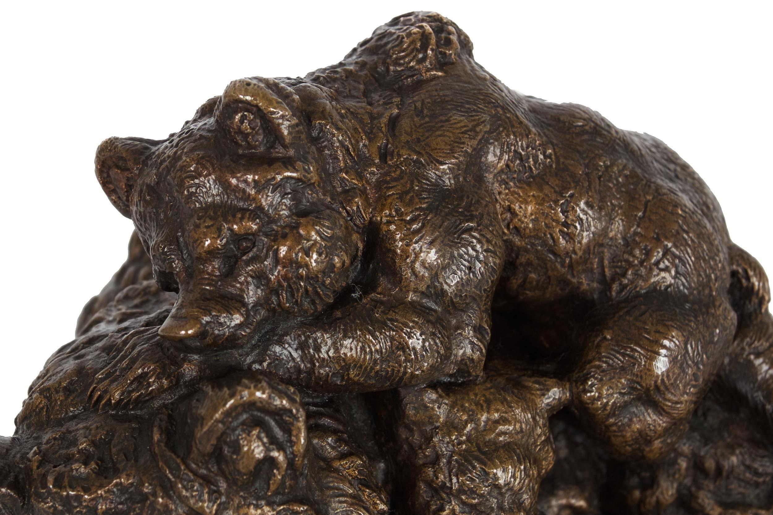 French Antique Bronze Sculpture of Mother Bear and Cubs by Paul E. Delabrierre In Good Condition For Sale In Shippensburg, PA