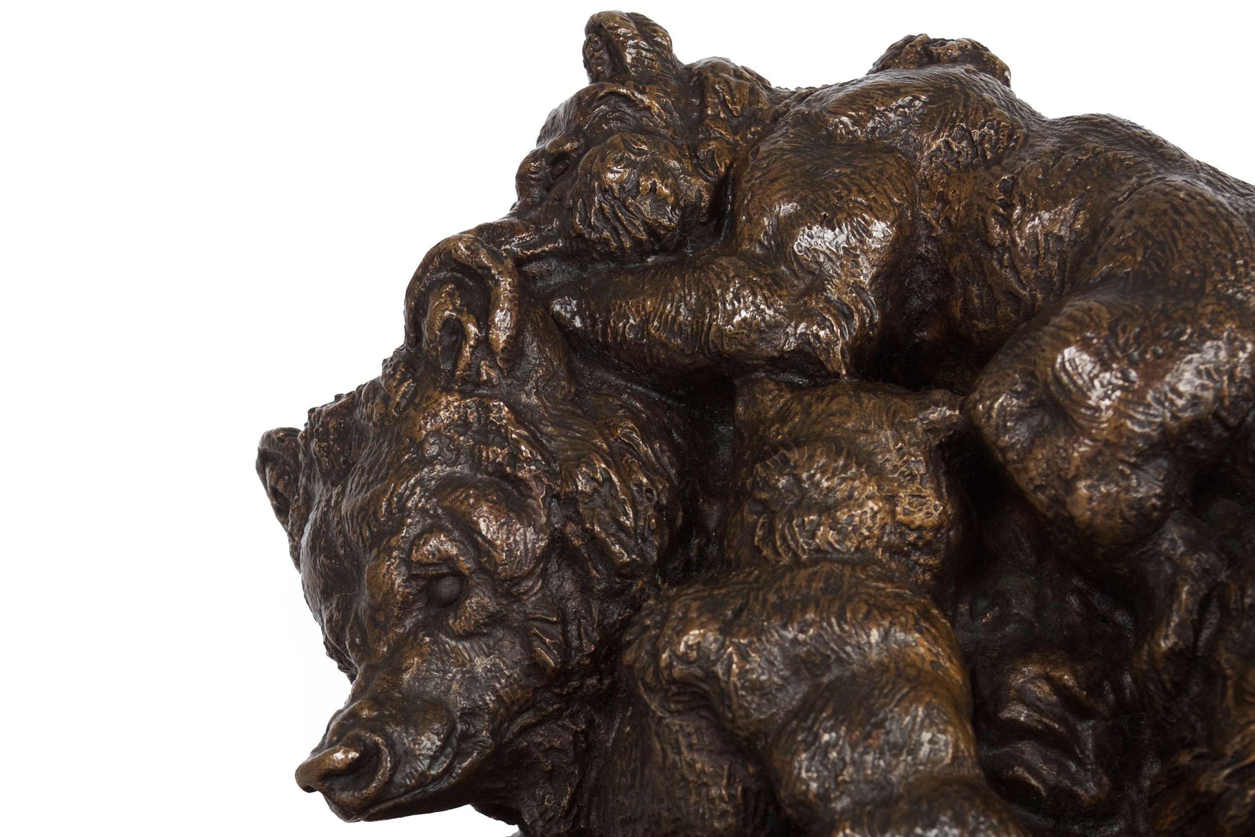 20th Century French Antique Bronze Sculpture of Mother Bear and Cubs by Paul E. Delabrierre For Sale