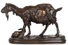 French Antique Bronze Sculpture of Nanny and Kid Goat by Emmanuel Fremiet