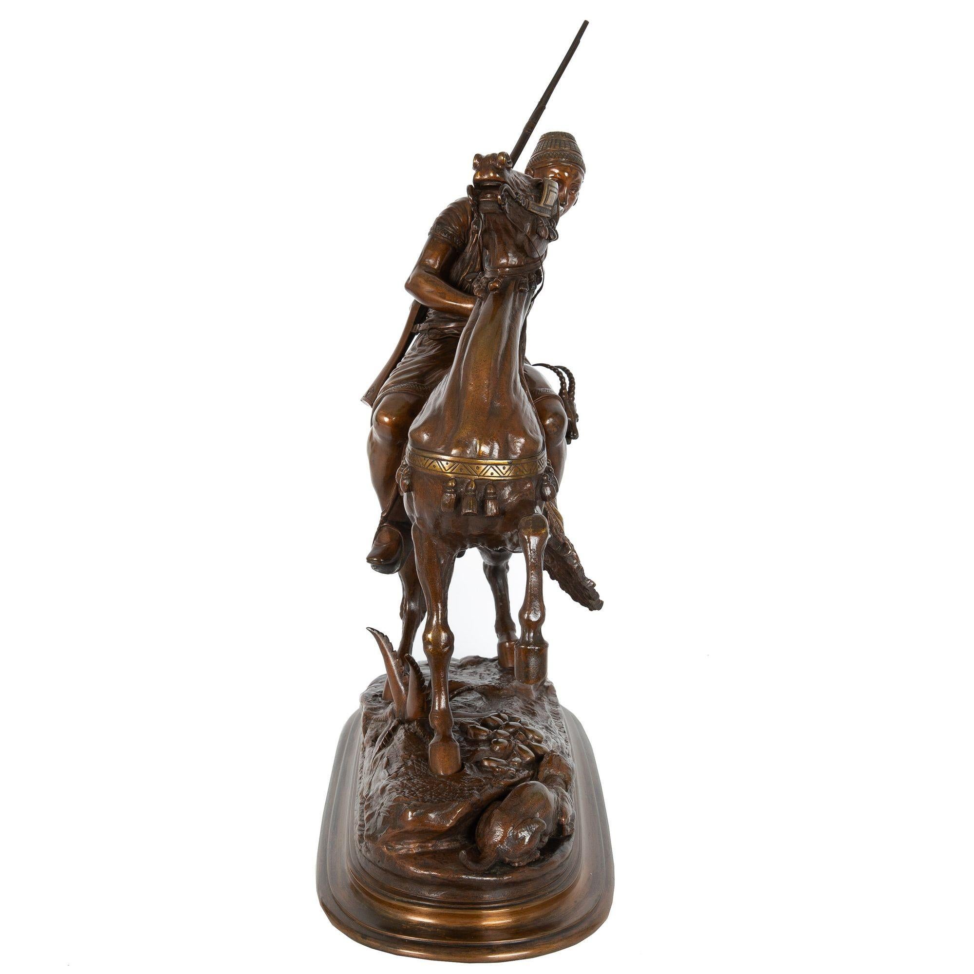 Romantic French Antique Bronze Sculpture of North African Hunter by Paul Delabrierre For Sale